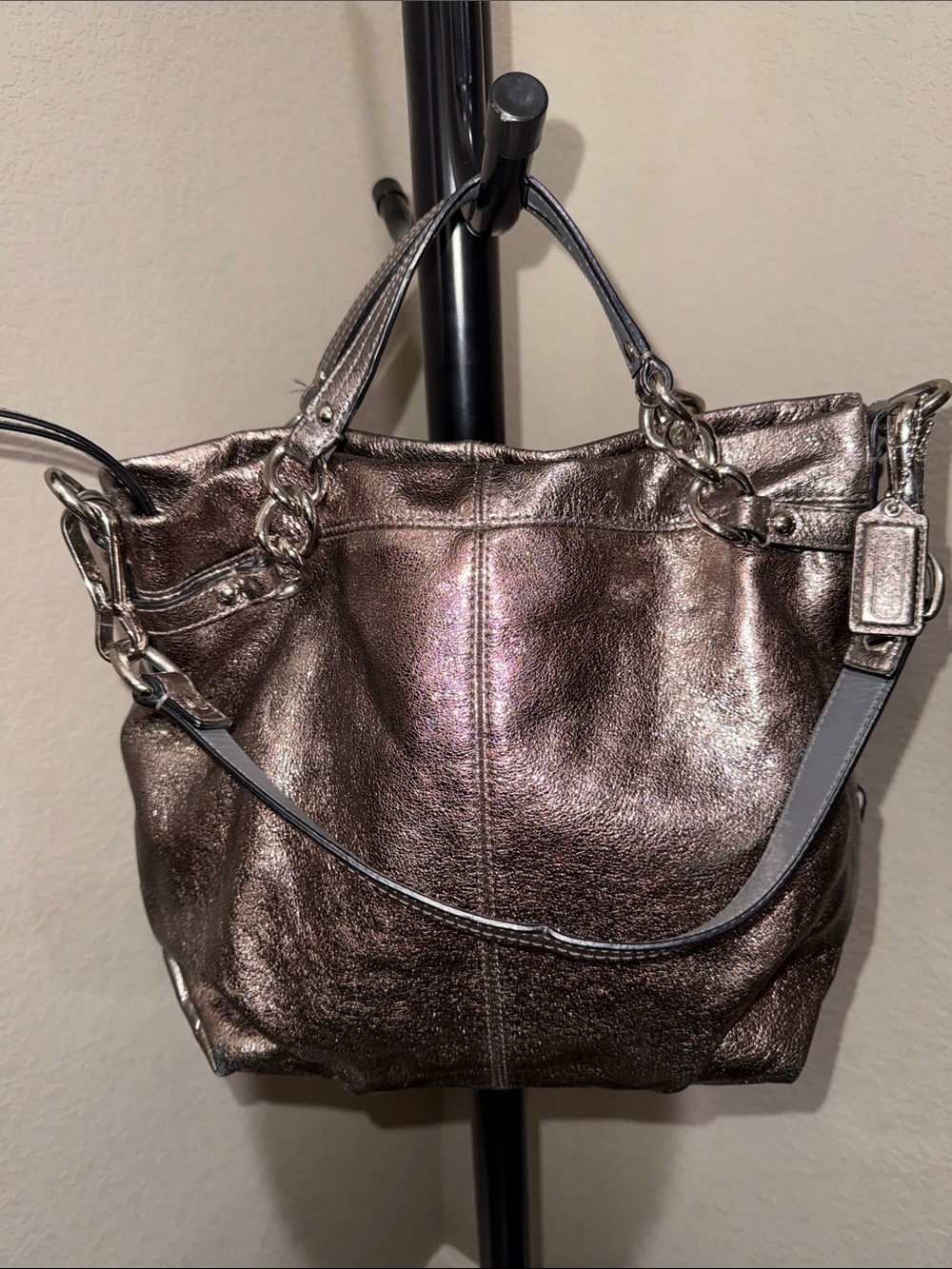 Coach Metallic Gunmetal Leather Shoulder Bag or Satchel